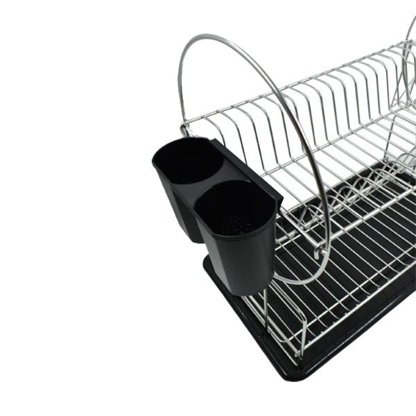 Scolapiatti 2 Ripiani Con Vassoio D'appoggio e Portaposate (51x24x36cm) Cromo