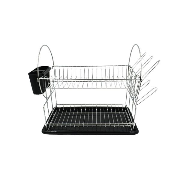 Scolapiatti 2 Ripiani Con Vassoio D'appoggio e Portaposate (51x24x36cm) Cromo