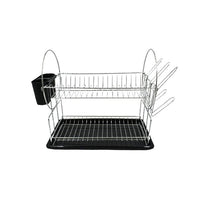 Scolapiatti 2 Ripiani Con Vassoio D'appoggio e Portaposate (51x24x36cm) Cromo