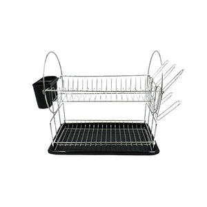 Scolapiatti 2 Ripiani Con Vassoio D'appoggio e Portaposate (51x24x36cm) Cromo