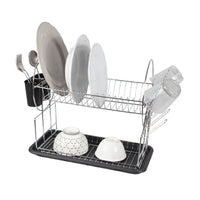 Scolapiatti 2 Ripiani Con Vassoio D'appoggio e Portaposate (51x24x36cm) Cromo