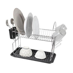 Scolapiatti 2 Ripiani Con Vassoio D'appoggio e Portaposate (51x24x36cm) Cromo