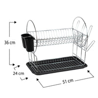 Scolapiatti 2 Ripiani Con Vassoio D'appoggio e Portaposate (51x24x36cm) Cromo
