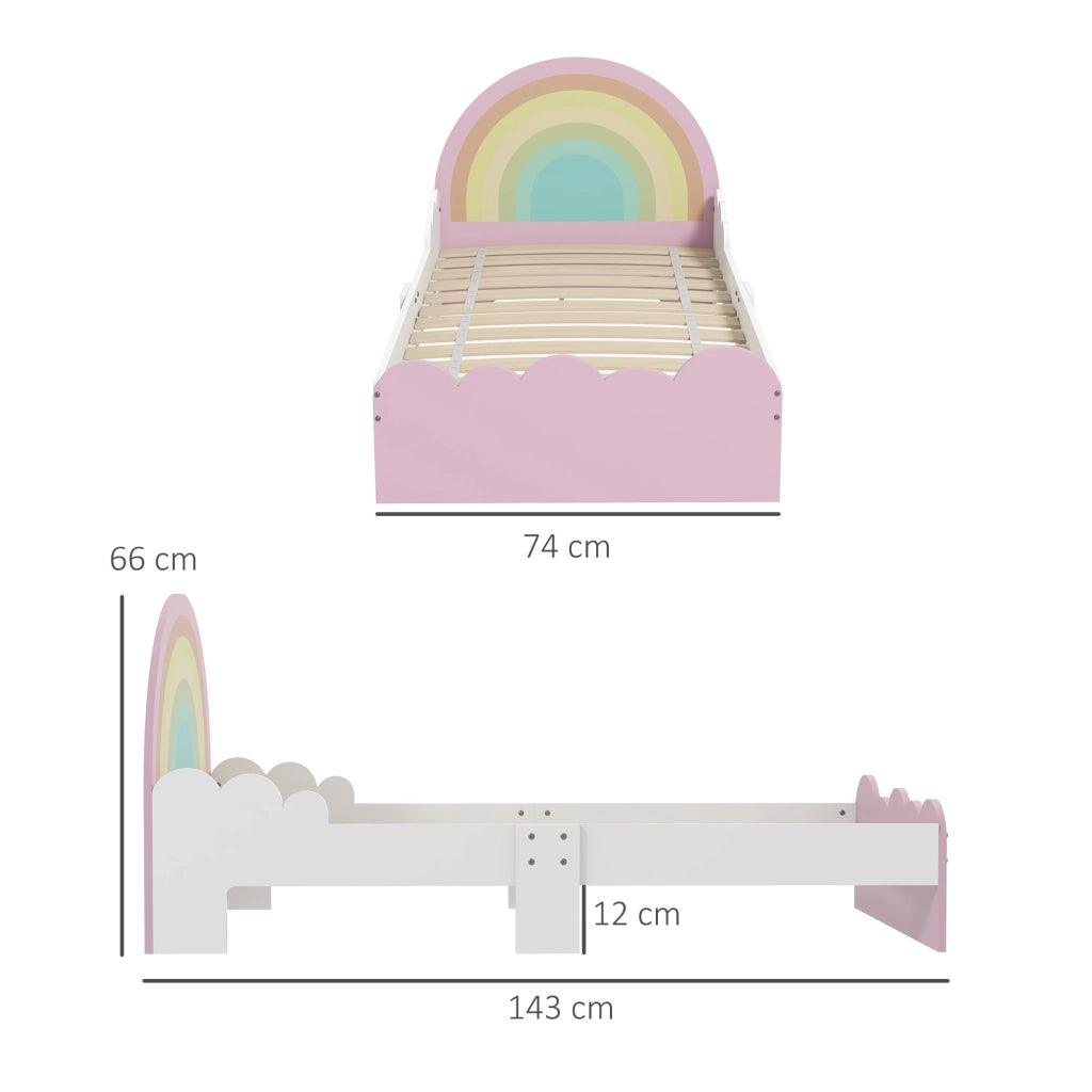 Letto per Bambini 3-6 anni con Testiera Arcobaleno e Rete a Doghe ¨C zephmum ¨C Rosa 143x74x66 cm