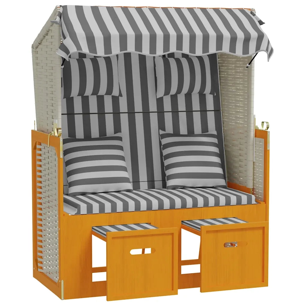 Strandkorb con Cuscini Polyrattan Legno Massello Bianco Grigio CFW2155190
