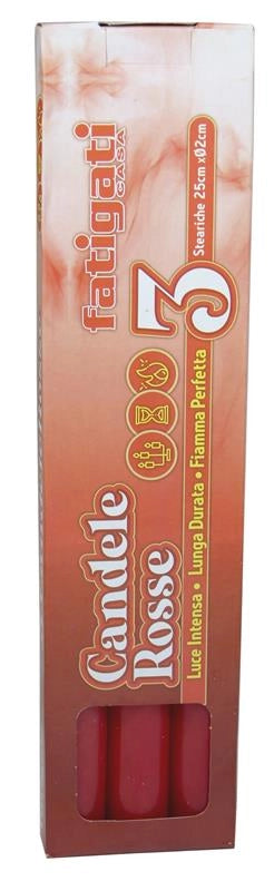 CANDELE ROSSE STEARICHE 3 PZ 25X02D CM LUCE INTENSA LUNGA DURATA FIAMMA POTENTE