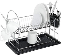 Scolapiatti 2 Ripiani Con Vassoio D'appoggio e Portaposate (51x24x36cm) Cromo