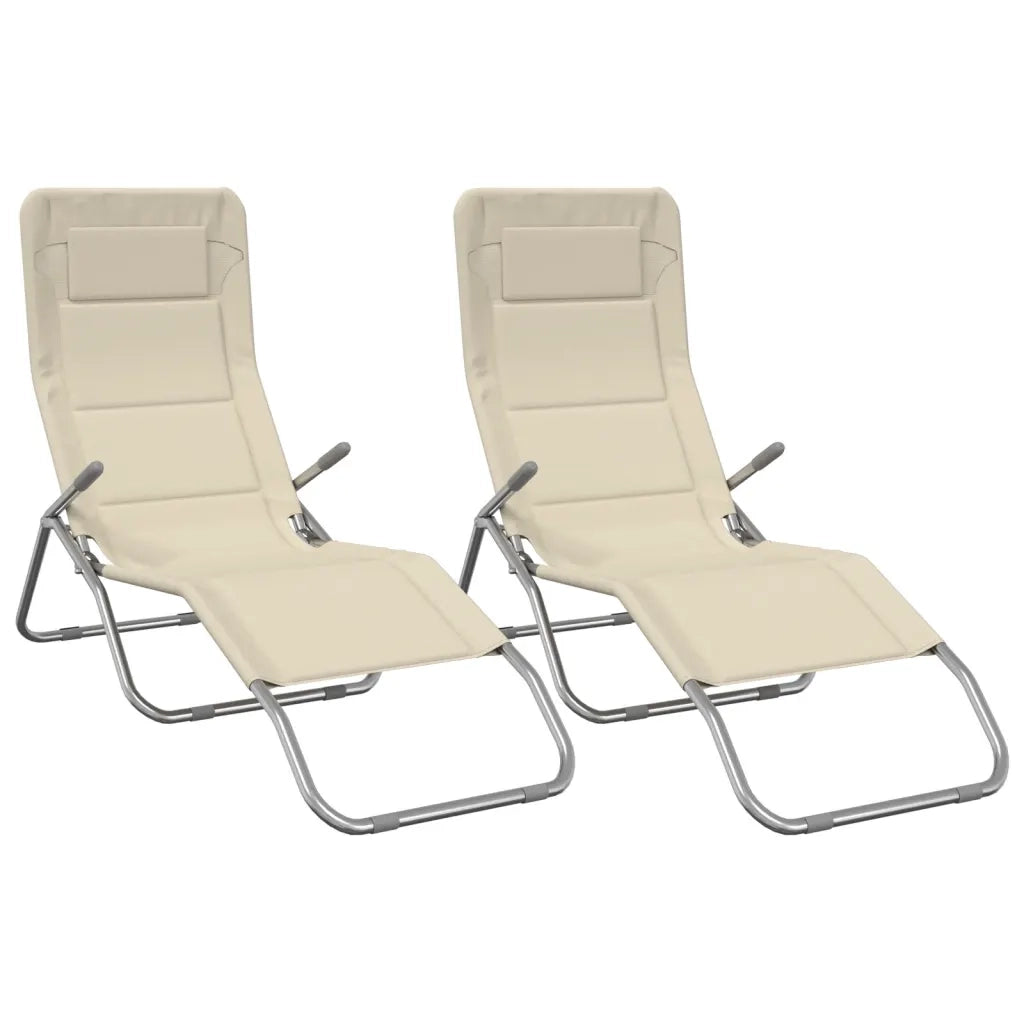 Sedie Pieghevoli 2pz Crema Textilene Acciaio Verniciato Polvere 360173