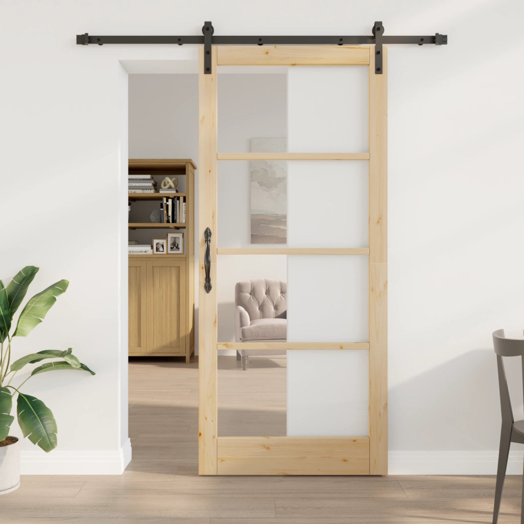 Porta Scorrevole con Set Hardware 'ORKDAL'Legno Massello e Vetro