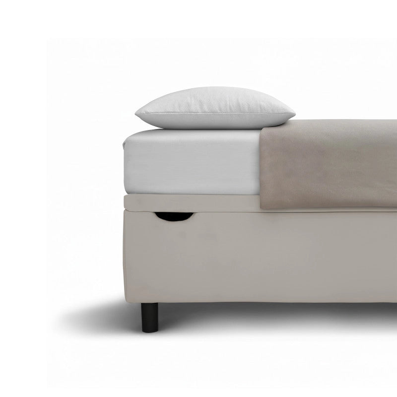 Letto imbottito Singolo 80x200 cm Vertical - Similpelle,Tortora,Contenitore