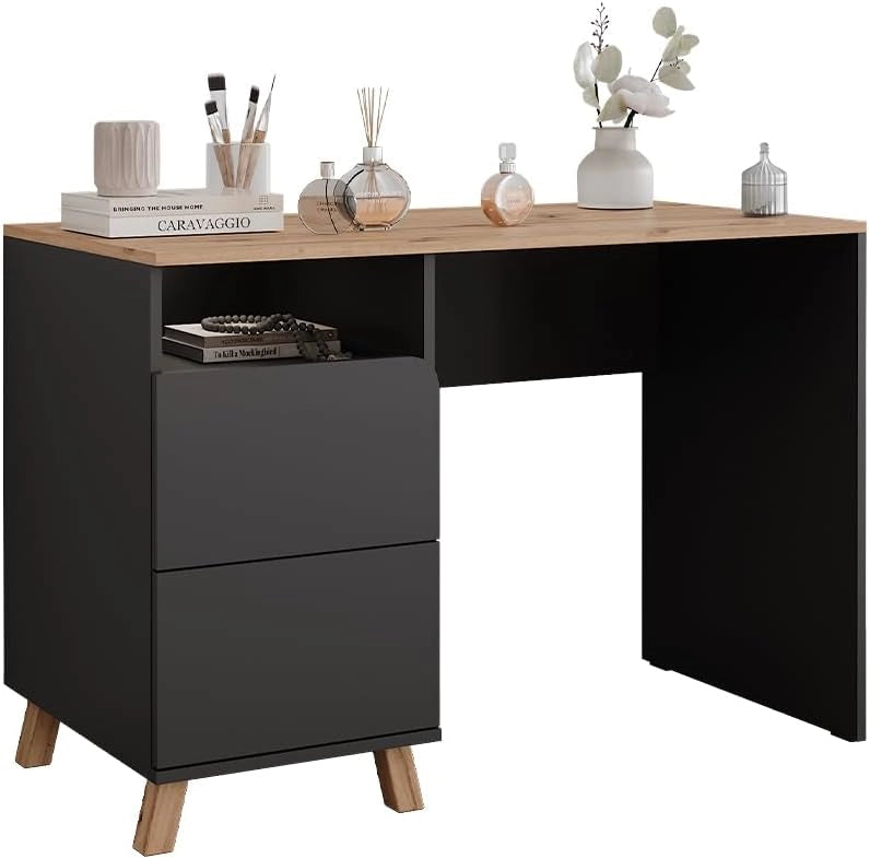 Tavolo da toilette Karen, Antracite/Artisan, 110 cm con cassetti, Materiali robusti per un utilizzo duraturo