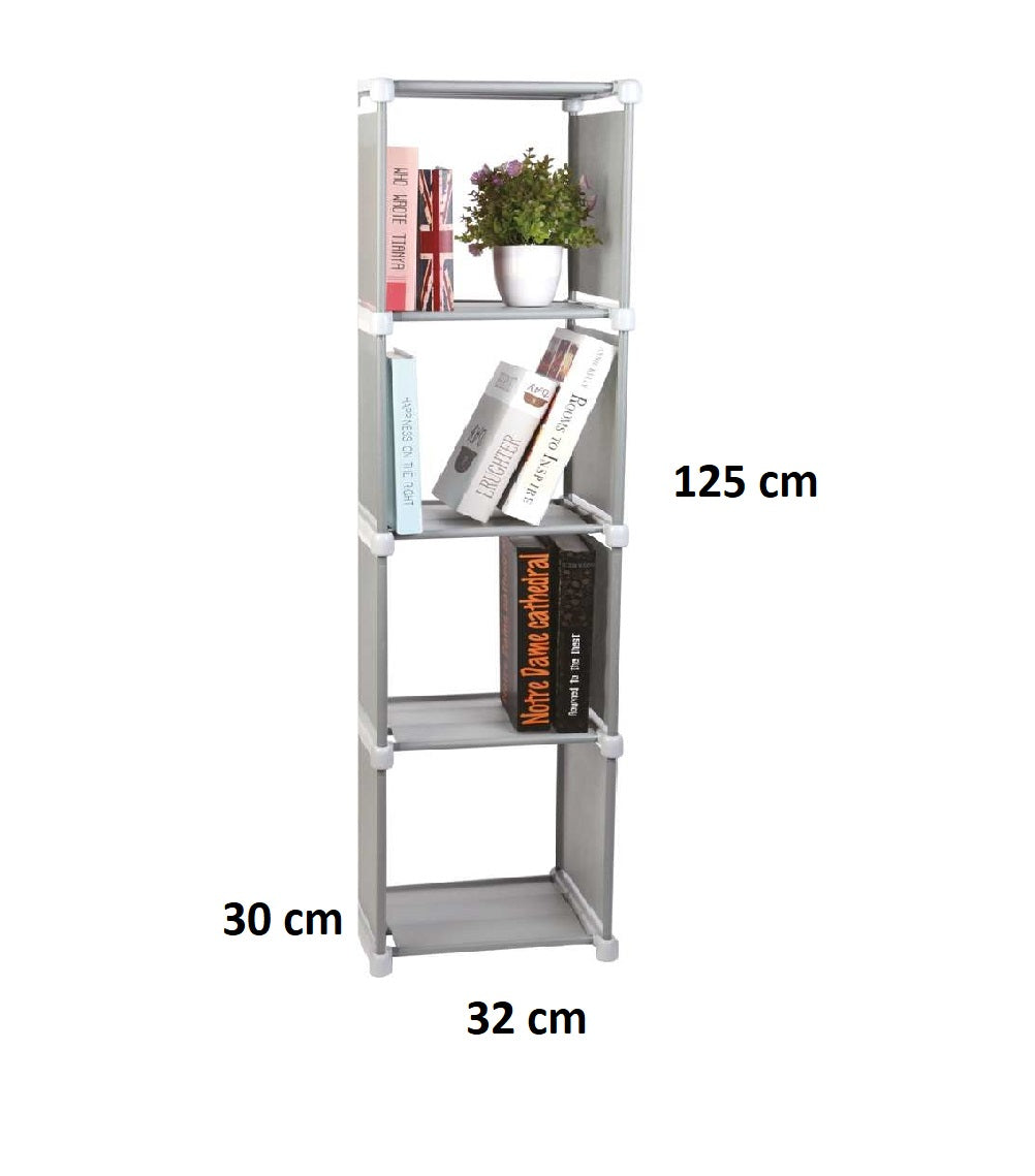 Scaffale Tower 4 Ripiani, Multiuso Salvaspazio in Tnt 32 x 30x h 125 cm Grigio