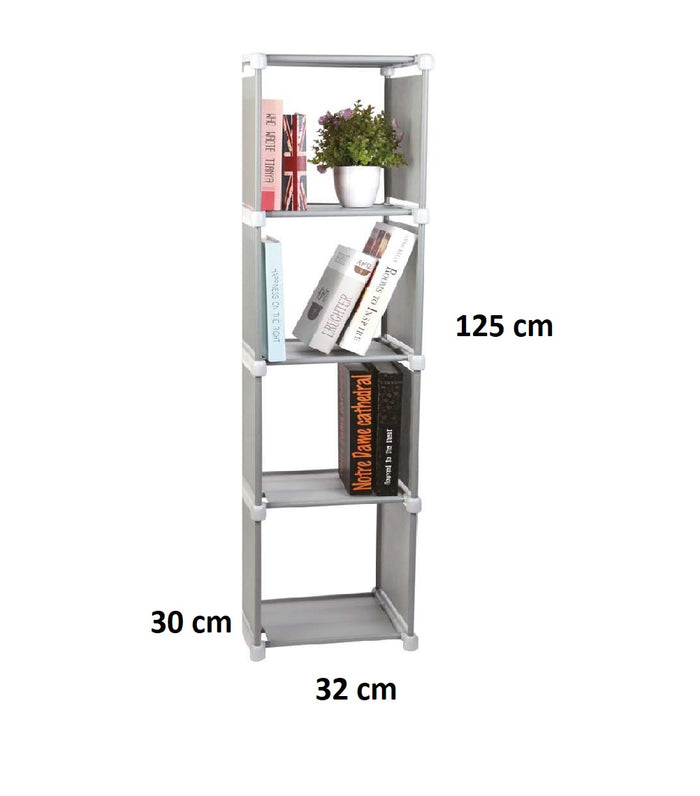 Scaffale Tower 4 Ripiani, Multiuso Salvaspazio in Tnt 32 x 30x h 125 cm Grigio