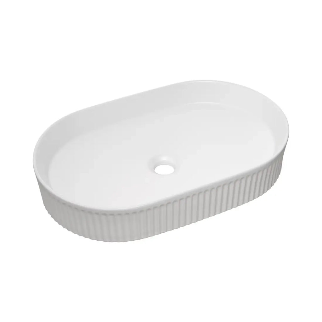 Lavabo da appoggio ovale 56x36 cm in ceramica bianca lucida