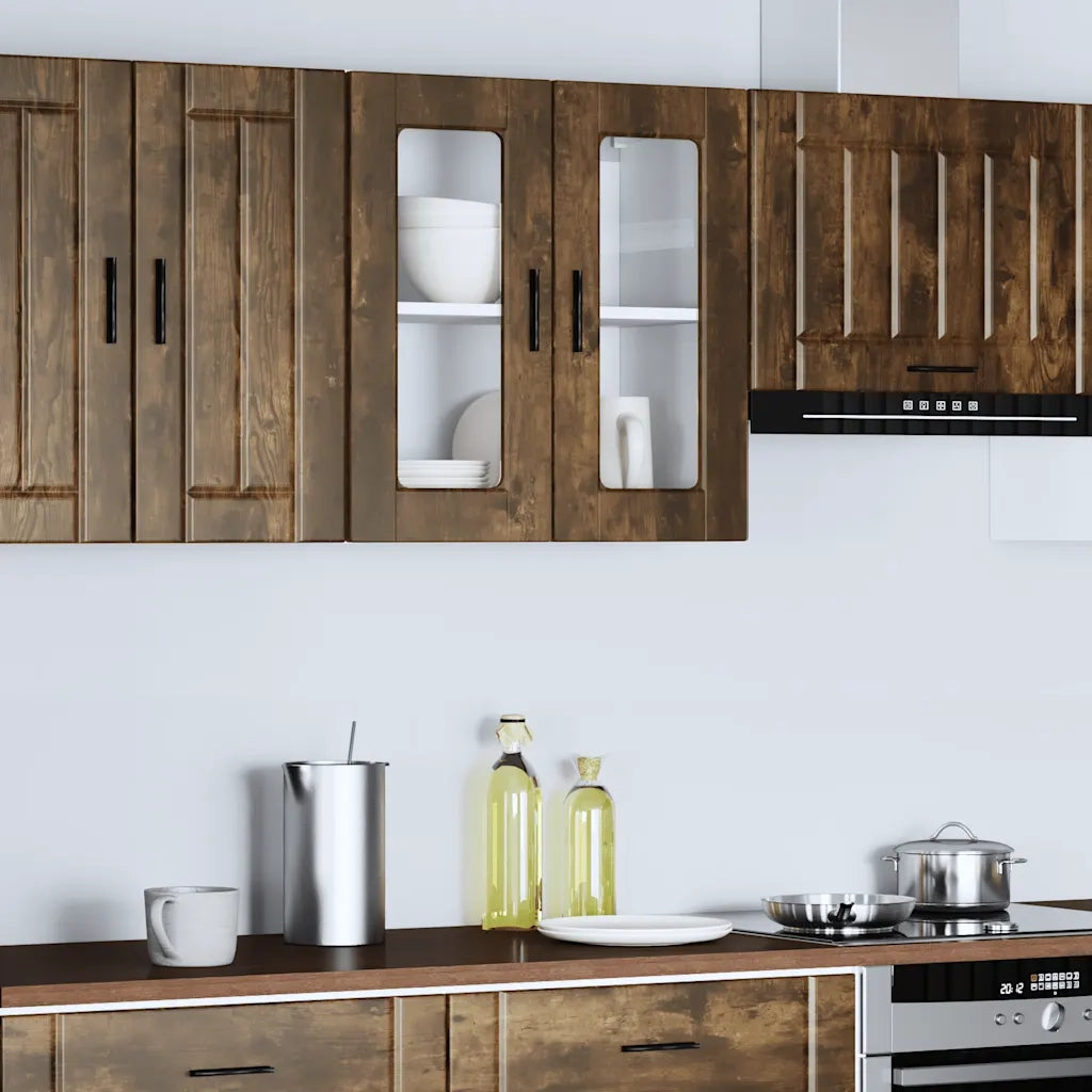 Pensile da Cucina | Mobile da Cucina con Porta in Vetro Porto Rovere Fumo