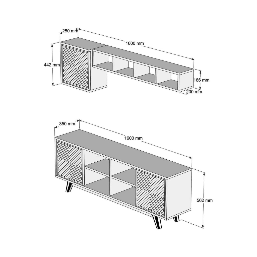 Mobile porta TV Drusilla, Credenza da soggiorno, Armadio basso per TV, Base parete attrezzata, 160x35h56 cm, Noce e Bianco