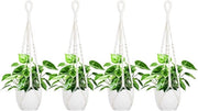 Vaso Macrame a Fiore - Appeso - 4 pezzi - Beige - Filo di Cotone - 85 cm