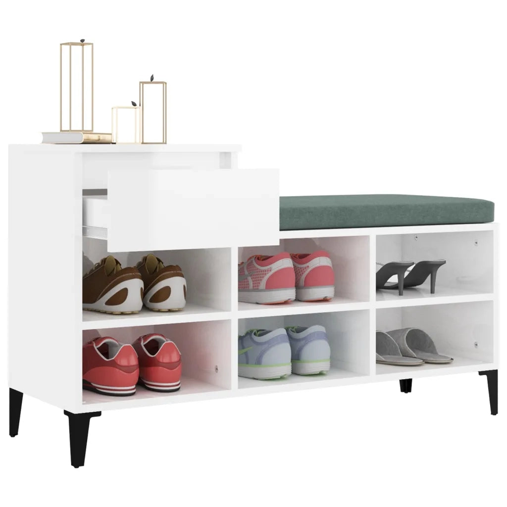 Scarpiera | Mobile per scarpe Bianco Lucido 102x36x60 cm in Legno Multistrato