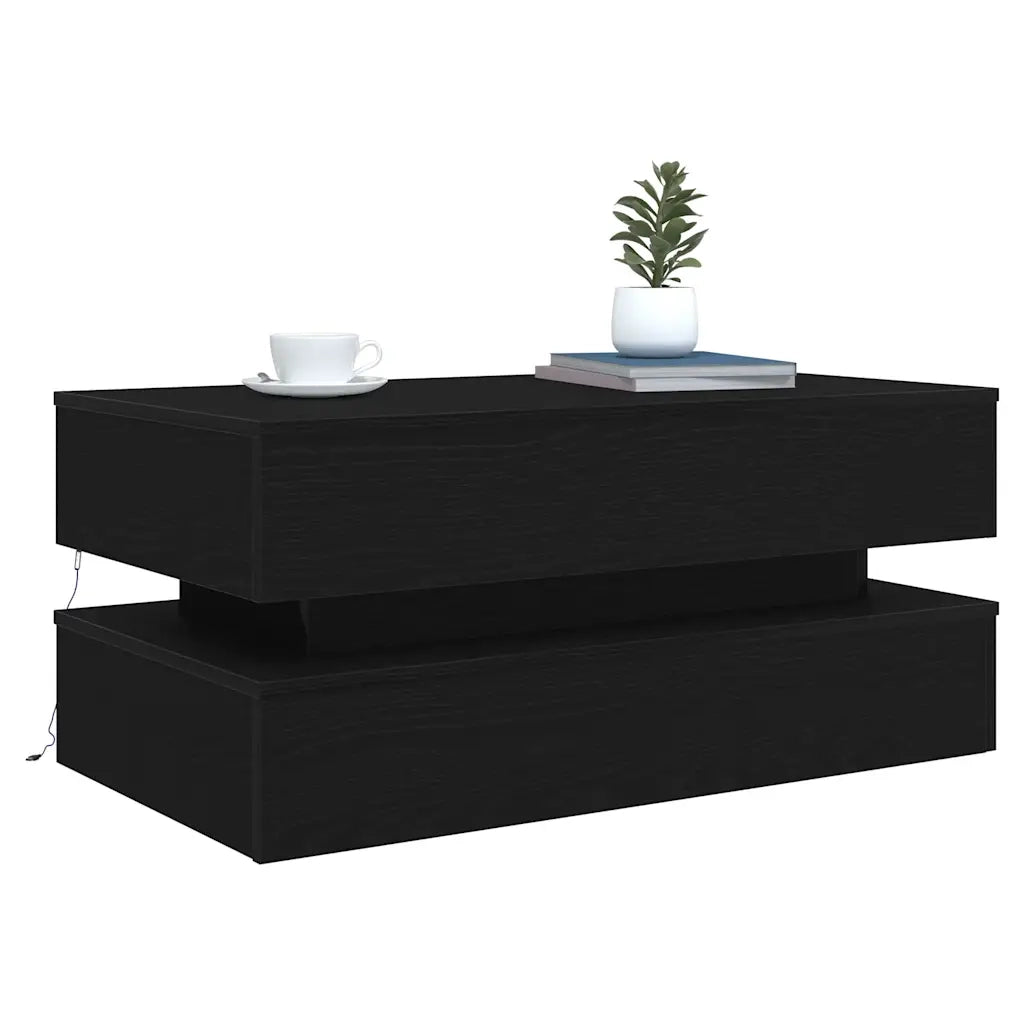 vidaXL Tavolino da Soggiorno con Luci LED Rovere Nero 90x50x40 cm