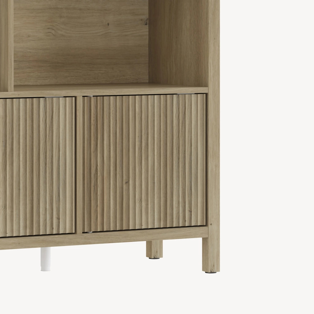 Credenza Bassa Lukkodso con 3 Ante e Scomparti Aperti 102x98x30 cm Effetto Rovere Medio Chiaro [en.casa]