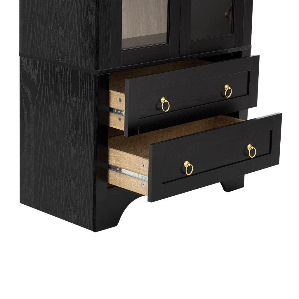 Credenza da cucina con 2 ante in vetro; 2 cassetti e ripiani regolabili - in MDF e vetro - nero