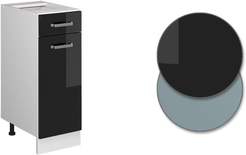 Mobiletto base per cucina R-Line, Nero lucido, 30 cm senza piano di lavoro, per la libera combinazione all'interno di sistemi cucina modulari