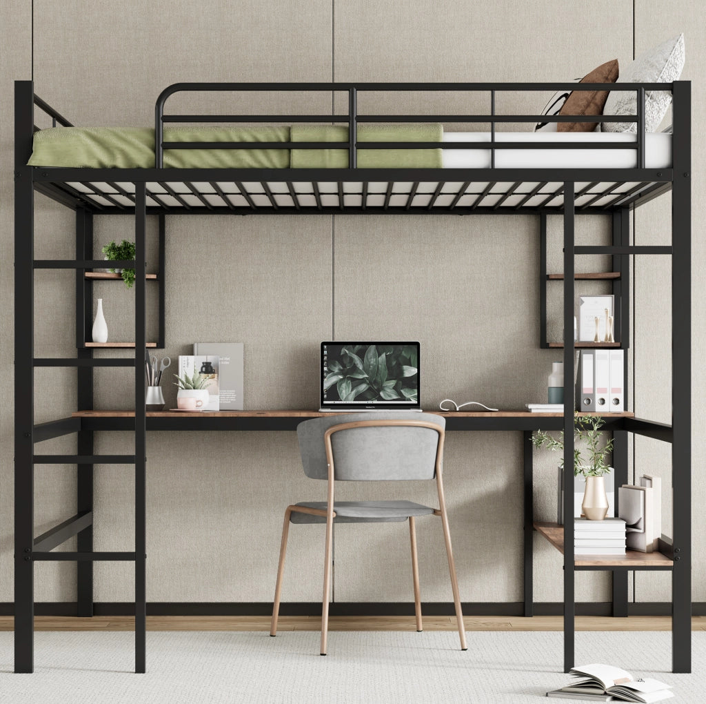 Letto a soppalco 140x200 cm con scrivania e libreria
