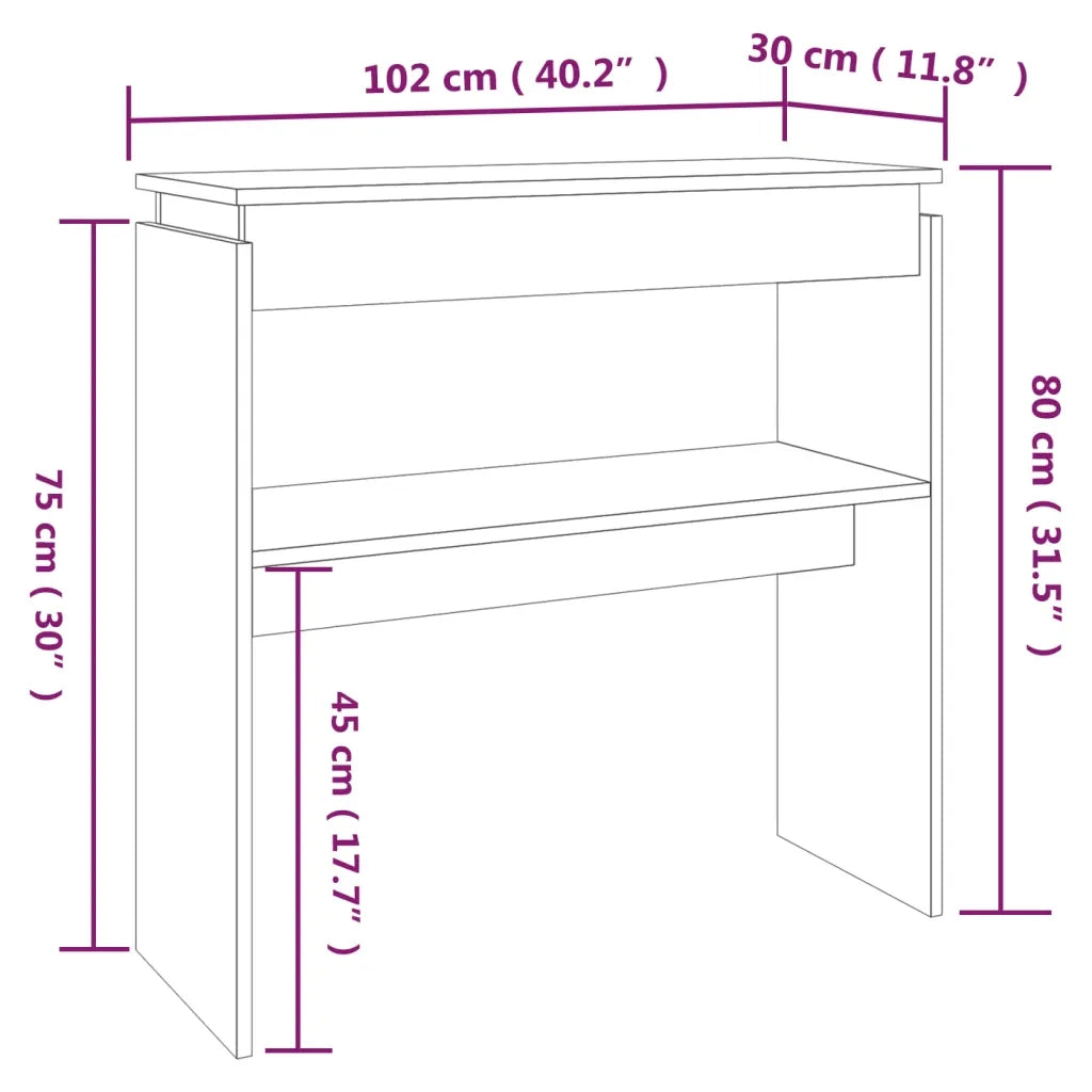 Tavolino Consolle-Tavolino da soggiorno-Tavolo Rovere Fumo 102x30x80 cm in Legno Multistrato