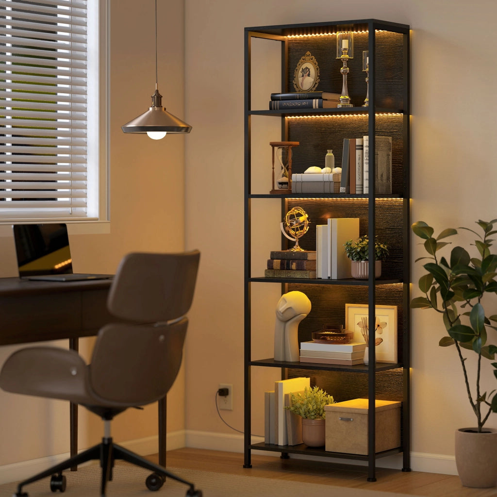 Libreria scaffale illuminazione LED 5 livelli ¨C zephmum ¨C 60x30x179 cm nero metallo