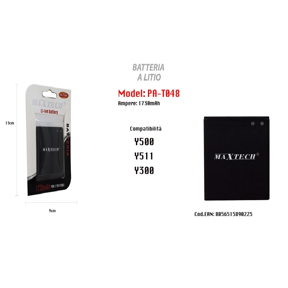 Trade Shop - Batteria Di Ricambio Compatibile Per Huawei Y500 Y300 Y511 1730mah Maxtech Pa-t048 -