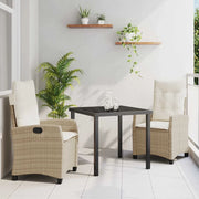 Set da Pranzo per Giardino con cuscino 3 pcs Beige polyrattan