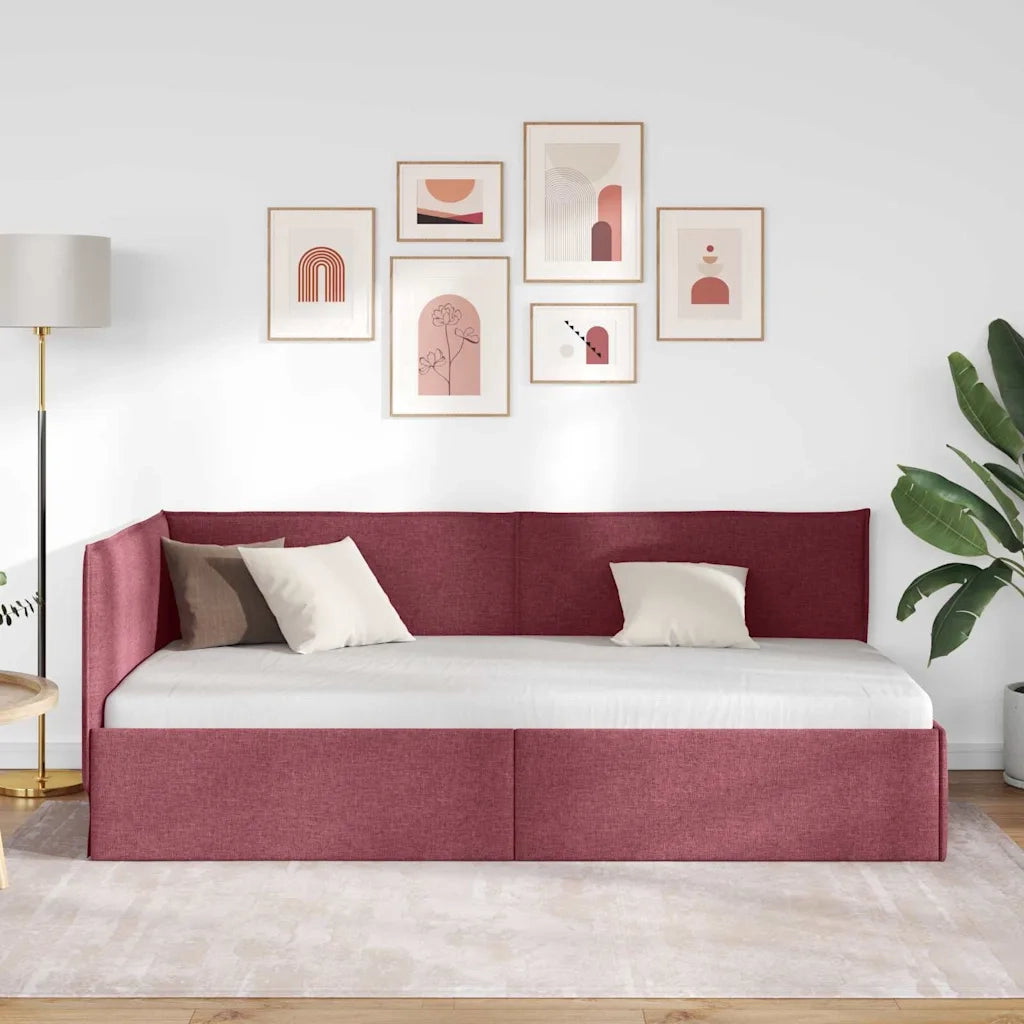 Cornice del letto ad angolo Rosso Vino 90 x 190 cm Tessuto