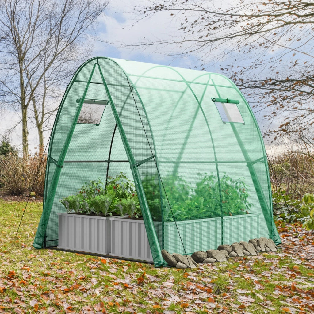 Serra portatile da esterno con 2 porte con zip 2 finestre copertura in PE impermeabile, Serra a tunnel Verde-Serre da giardino