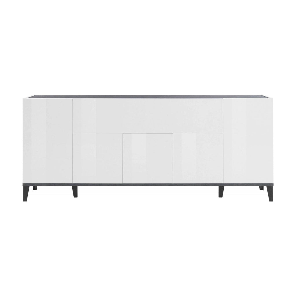 Credenza moderna a 6 Amour, Made in Italy, Madia da cucina rialzata, Buffet di design da soggiorno, Cm 200x40h82, Bianco lucido e Ardesia