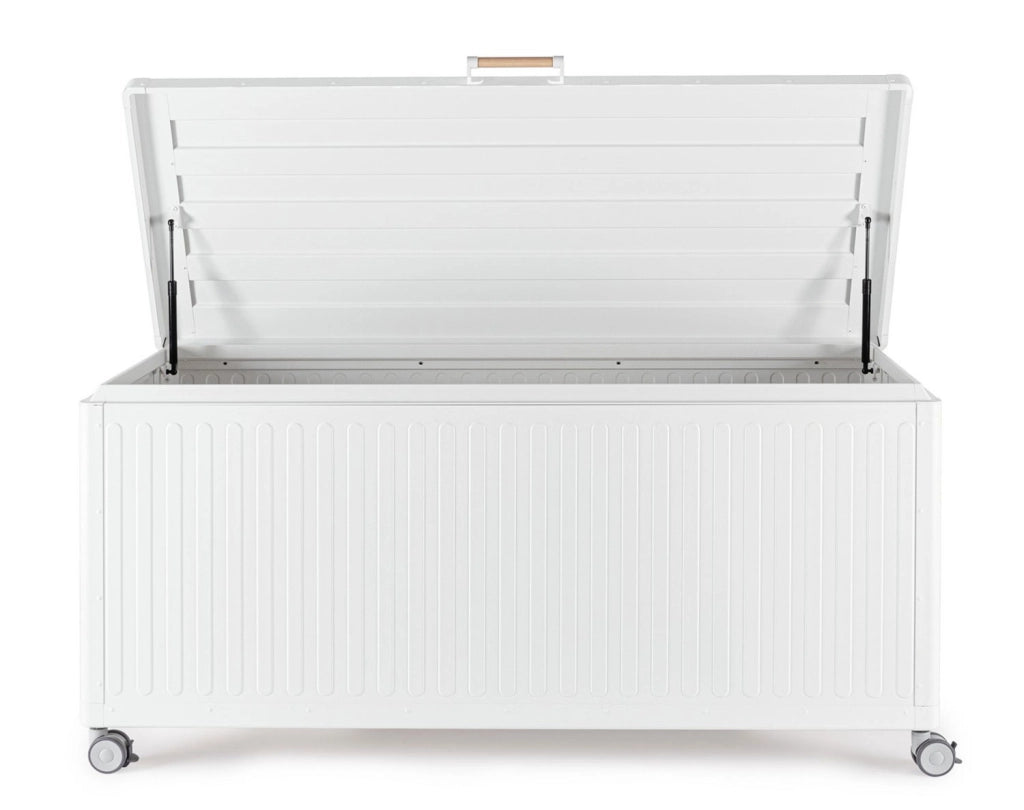 Baule Contenitore da Esterno 164,8x72x70h cm Apertura Facile e Ruote in Alluminio Ocean M Bianco