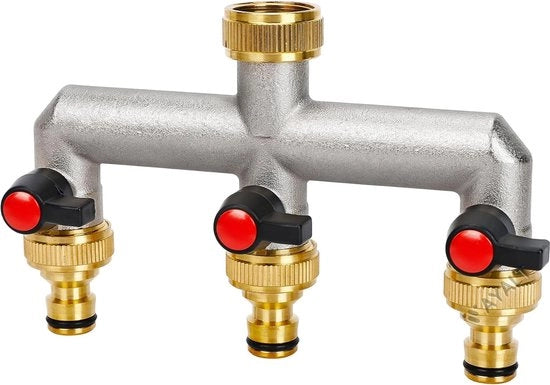 Distributore di acqua 3 vie, distributore acqua 3/4 pollici con connessore in rame, tubo irrigatore con adattatore 3/4 pollici, valvola per irrigazione esterna per grandi giardini.