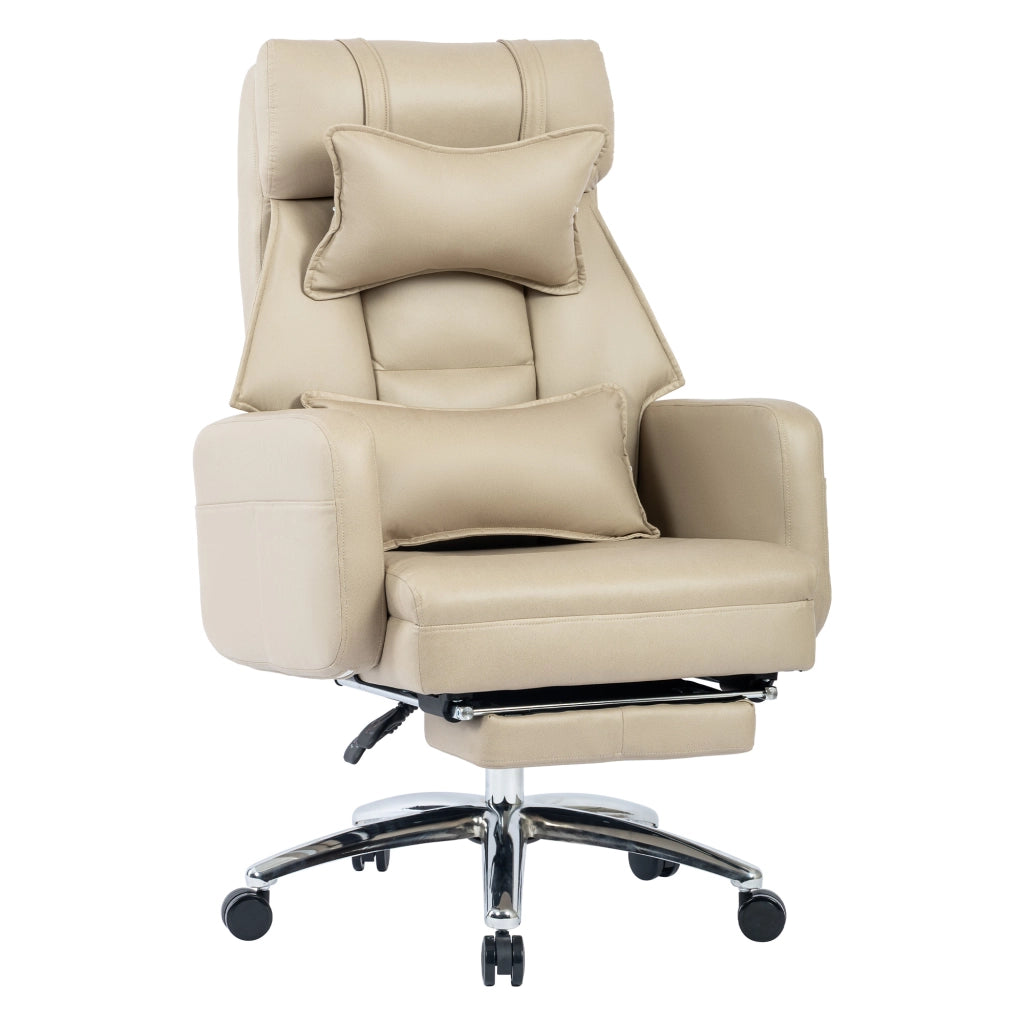 Sedia da ufficio ergonomica girevole - Zephmum- Schienale alto in pelle, supporto lombare e per testa, reclinabile a 155¡ã, colore beige