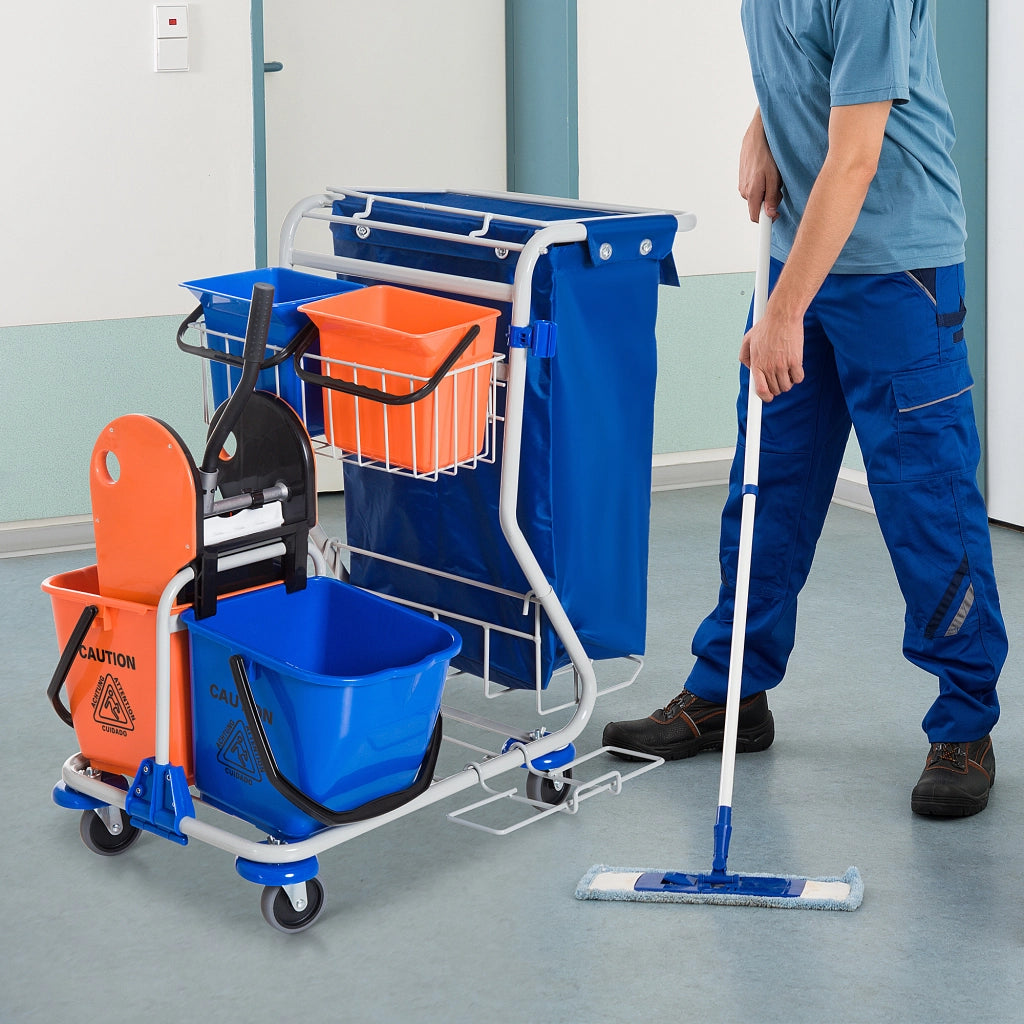 Carrello pulizia con secchi 18L e 6L ¨C zephmum ¨C blu arancione 93x80x97 cm