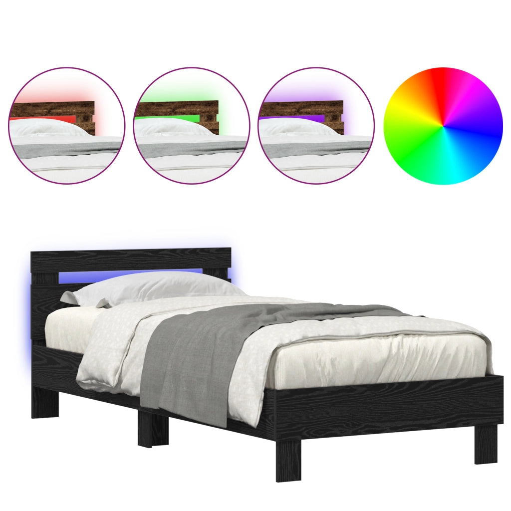 Struttura letto  con luci LED Rovere Nera 100x200 cm Legno ingegnerizzato