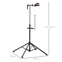 Cavalletto Manutenzione Bici Pieghevole ad Altezza Regolabile con Vassoio Portautensili, 100x100x109-180 cm, Nero