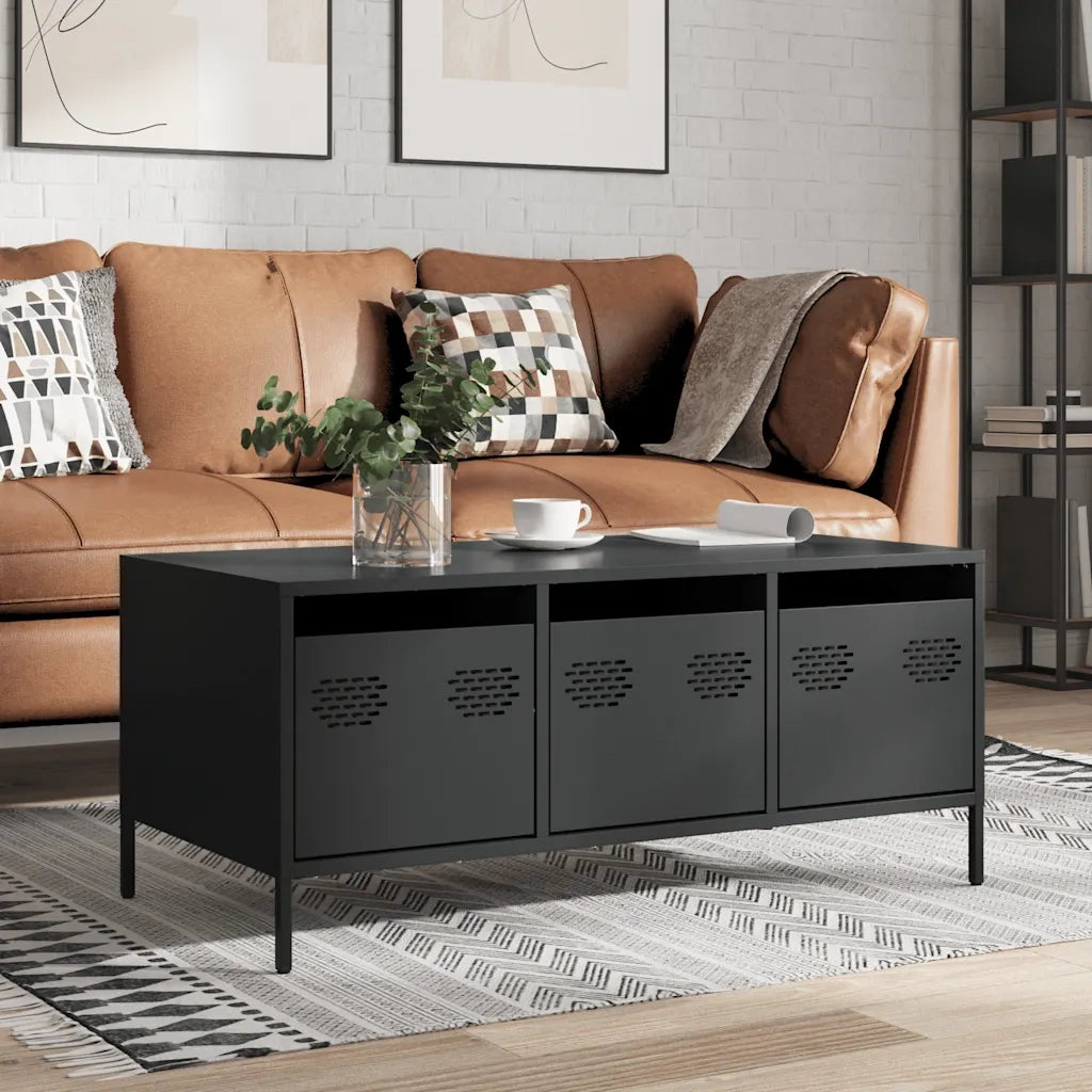 Tavolino-Tavolino da soggiorno-Tavolo Nero 101,5x50x43,5 cm in Acciaio Laminato a Freddo 322621