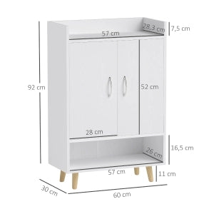 Armadio per scarpe con ante e ripiani - Zephmum- 60 x 30 x 92 cm, Bianco, per 12 scarpe