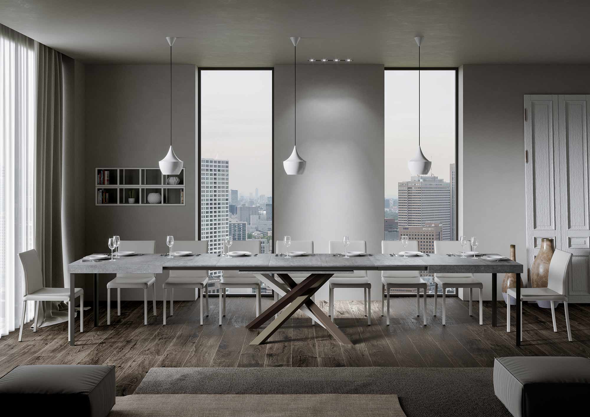 Tavolo Allungabile 120/380x90 cm Volantis Cemento Gambe Multicolore 4/C