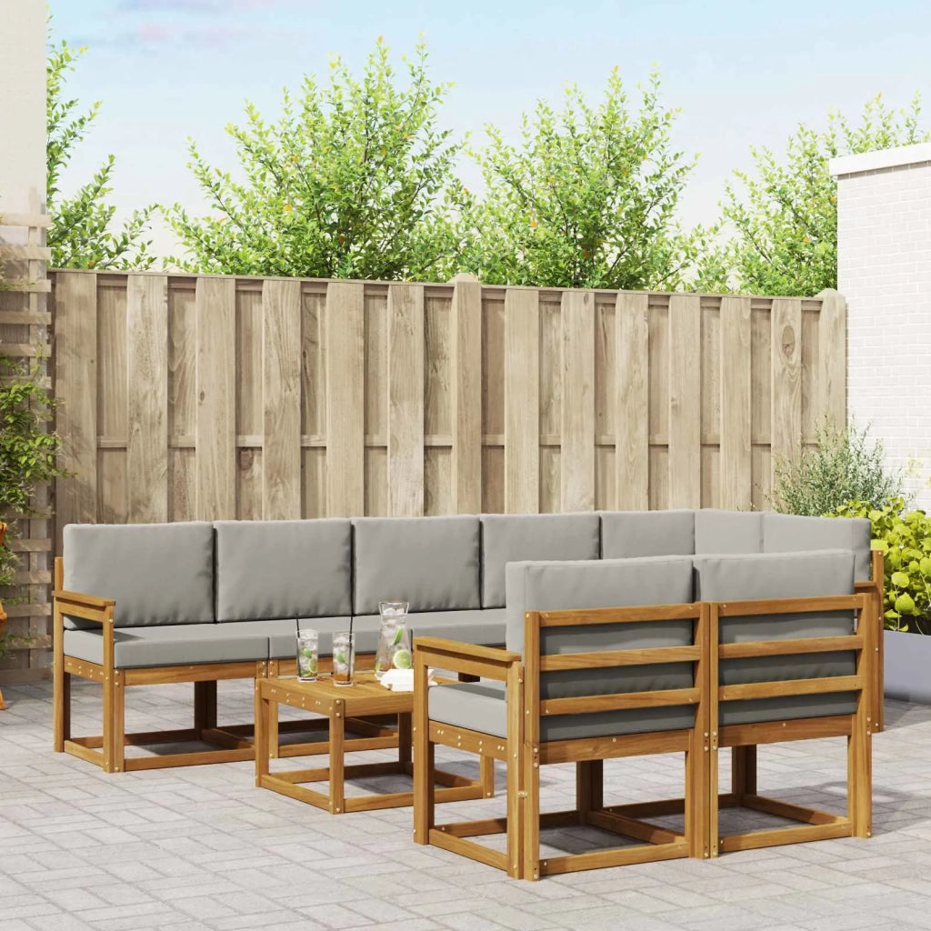 Set di divani da esterno 9 pcs Grigio Naturale e Chiaro