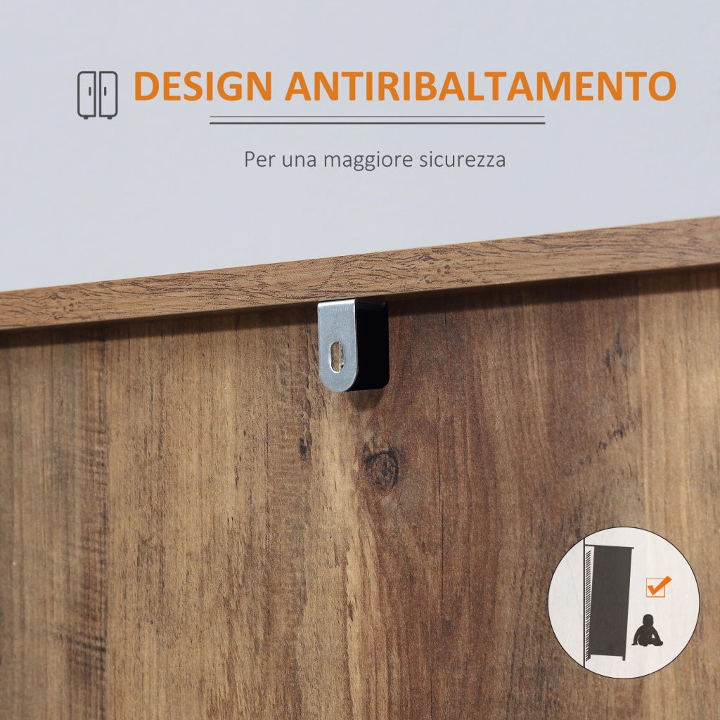 Credenza Moderna in Truciolato e Metallo con 2 Armadietti a 2 Ante con Ripiani e 3 Cassetti. 120x39.5x77 cm
