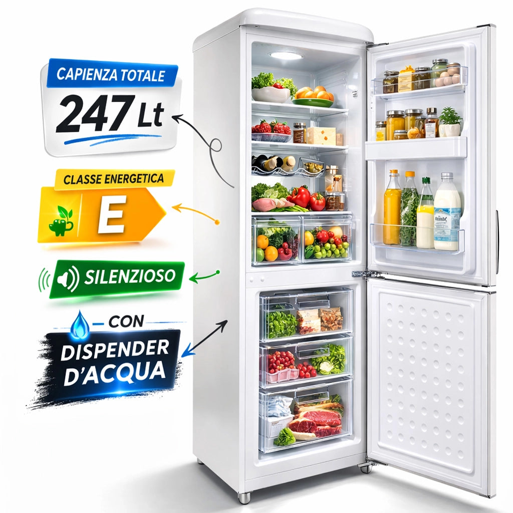 Frigorifero Combinato Vintage Doppia Porta 247 Lt Avorio con dispenser d'acqua
