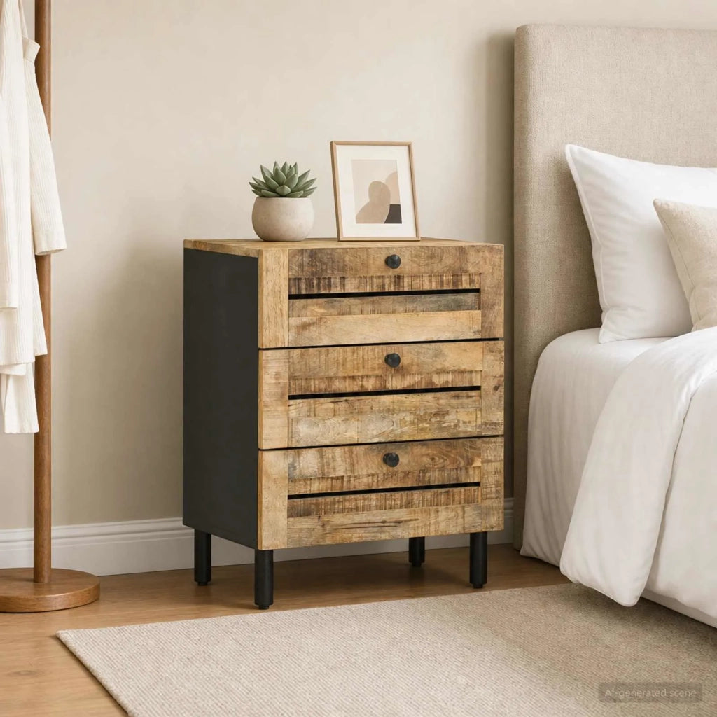 Comodino Naturale 50 x 33 x 62 cm Legno di mango massello 4018853