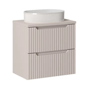 Ensemble VANO cachemire 60cm : mobile sottolavabo con cassetti + piano per lavabo + lavabo da appoggio scanalato biancoCE