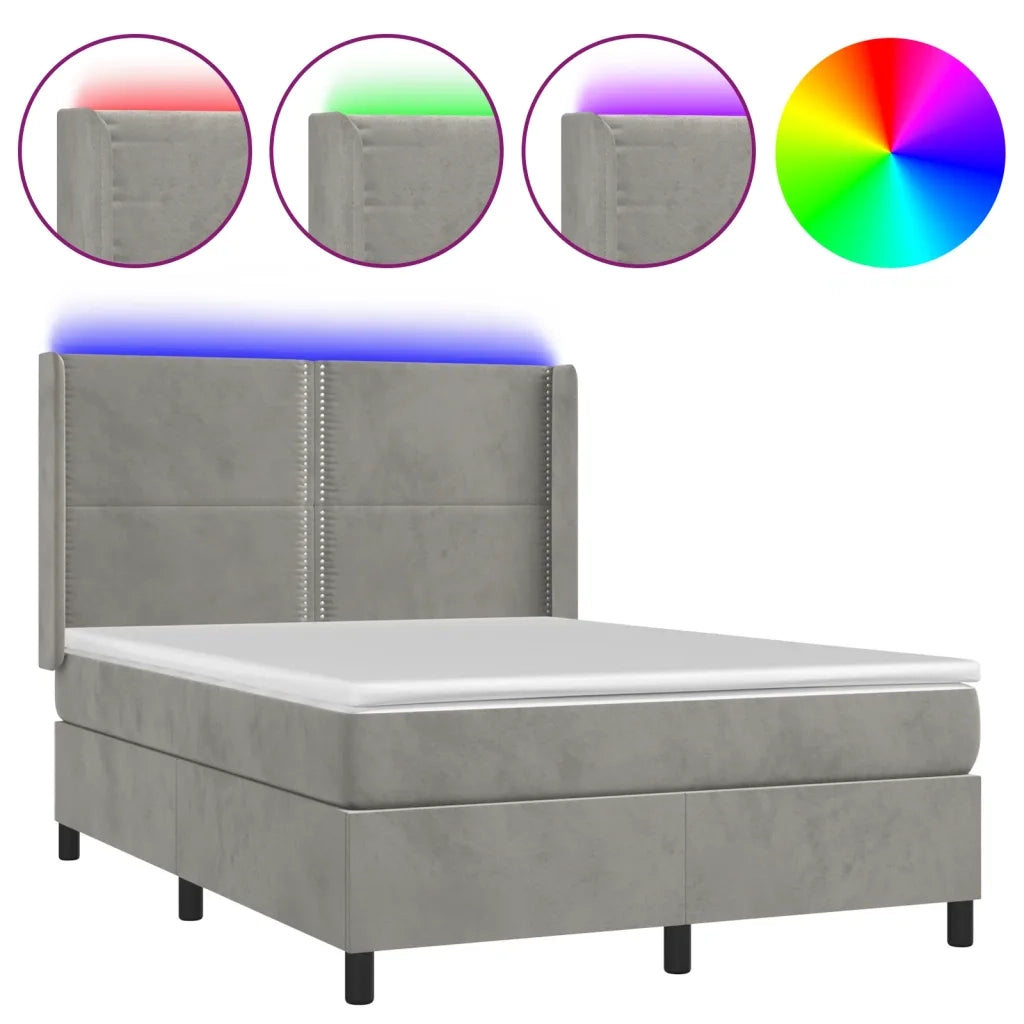 Letto a Molle Materasso e LED Grigio Chiaro 140x190 cm Velluto 3139499