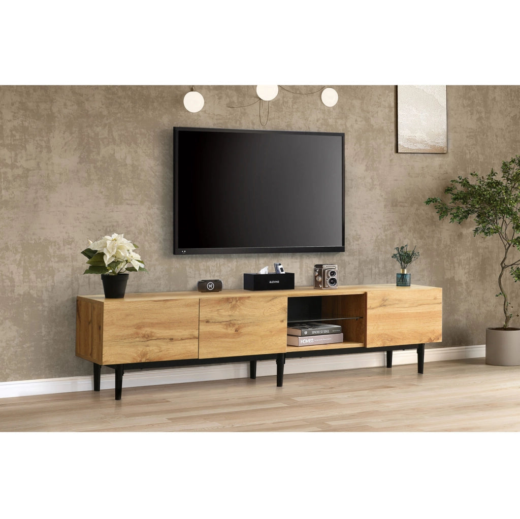 Mobile TV con pannelli MDF e luci LED regolabili, 175x31x41 cm, design moderno in legno e nero
